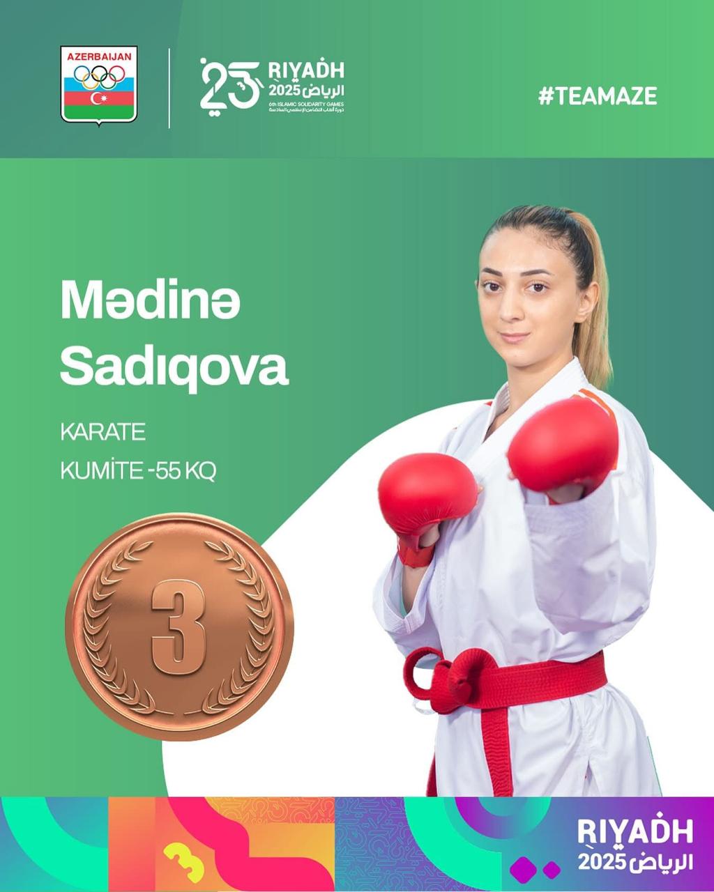 Mədinə Sadıqova VI İslam Həmrəyliyi Oyunlarında bürünc medal qazandı